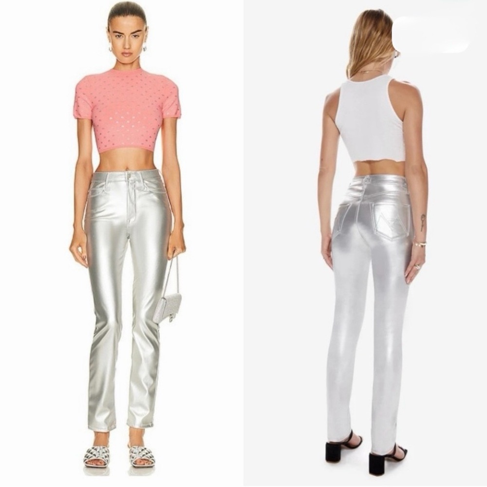 NWT Mother Rail Skimp Silver Faux Leather Jeans 28 $295 bought at Neiman Marcus